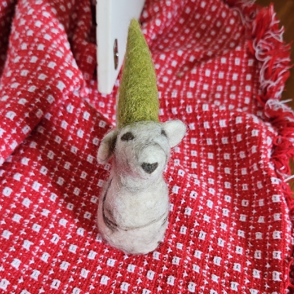 Handcrafted Felt Mouse with Green Hat